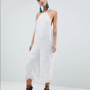 ASOS Check Fringe Embellished Halter Jumpsuit